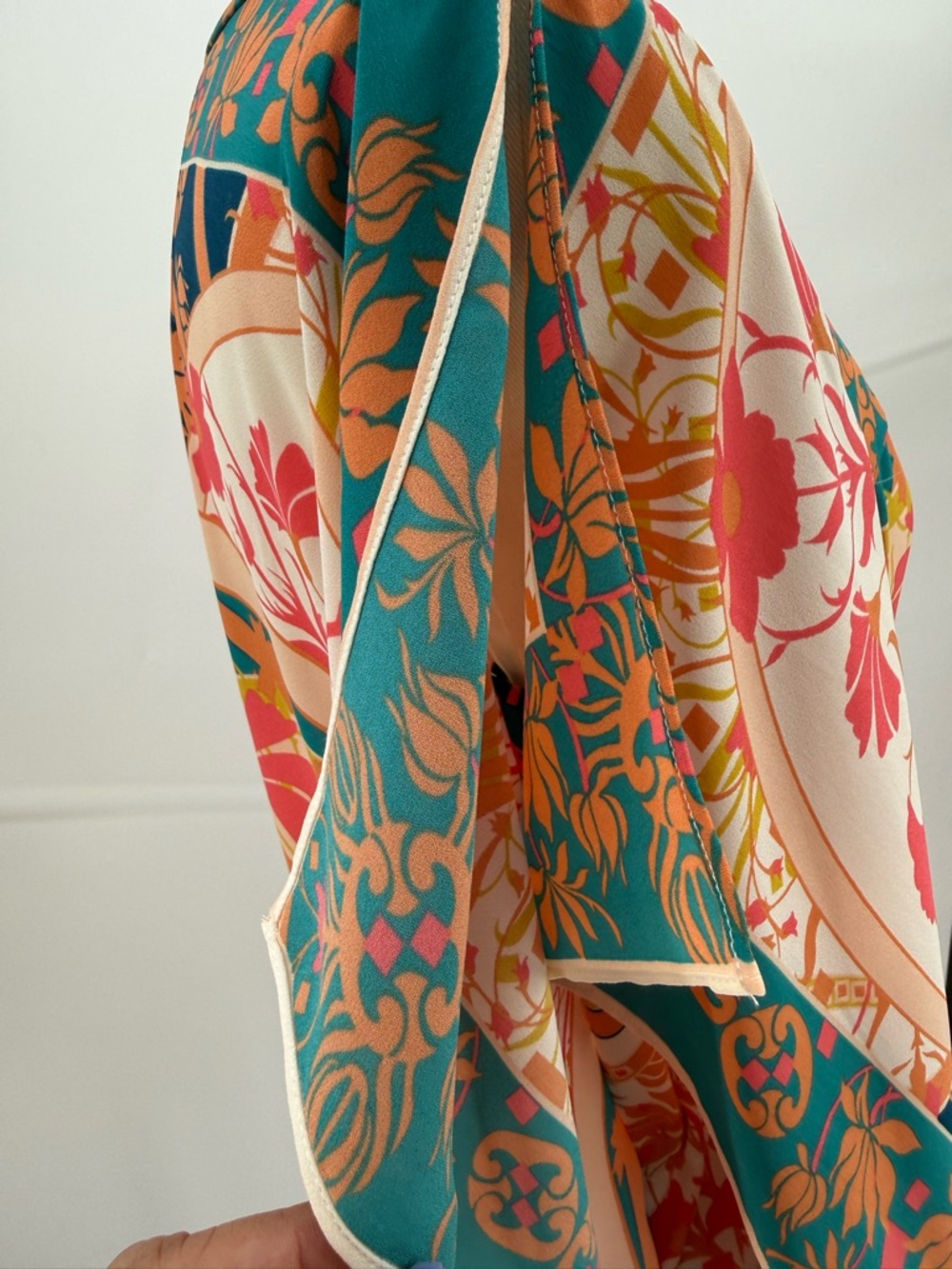 BCBGMAXAZRIA Inesa Floral Kaftan Tunic Kimono Coral Print Mini Dress Size XS - Picture 8 of 12
